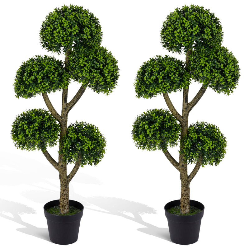 Load image into Gallery viewer, Goplus 46" Artificial Boxwood Topiary Tree with 5 Ball-Shaped Topiaries
