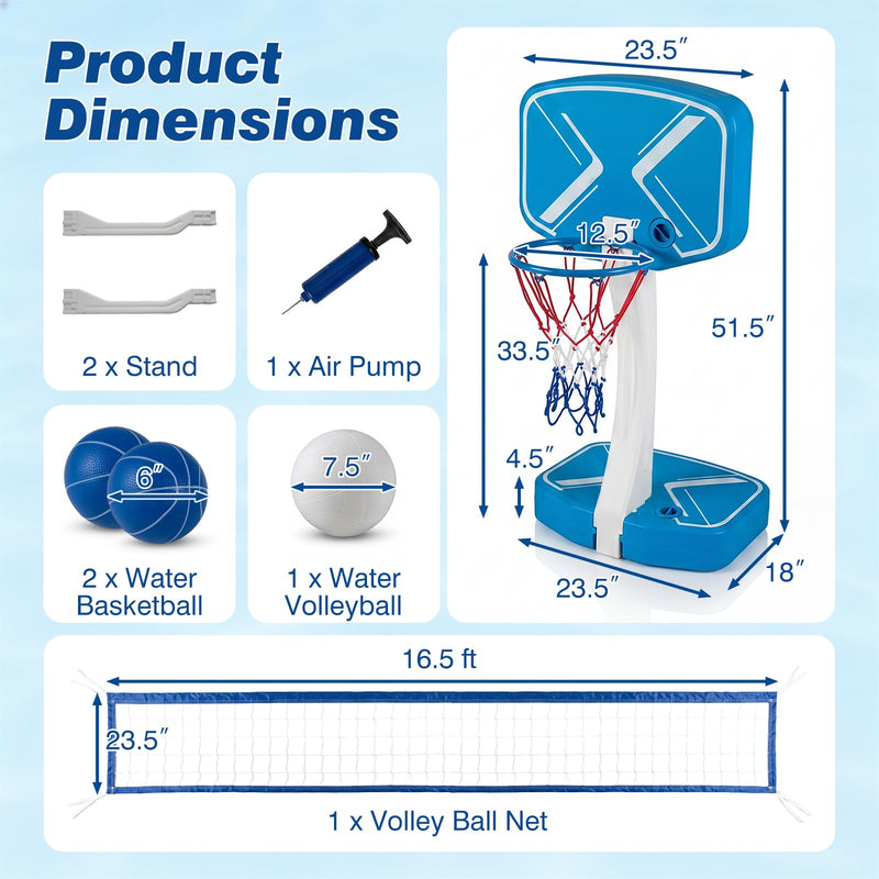 Load image into Gallery viewer, Goplus 2-in-1 Pool Basketball Hoop &amp; Volleyball Net for Teens Adults Summer Outdoor Party
