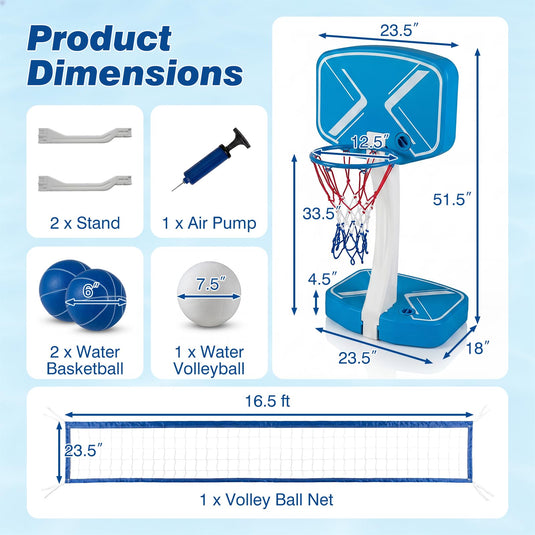 Goplus 2-in-1 Pool Basketball Hoop & Volleyball Net for Teens Adults Summer Outdoor Party