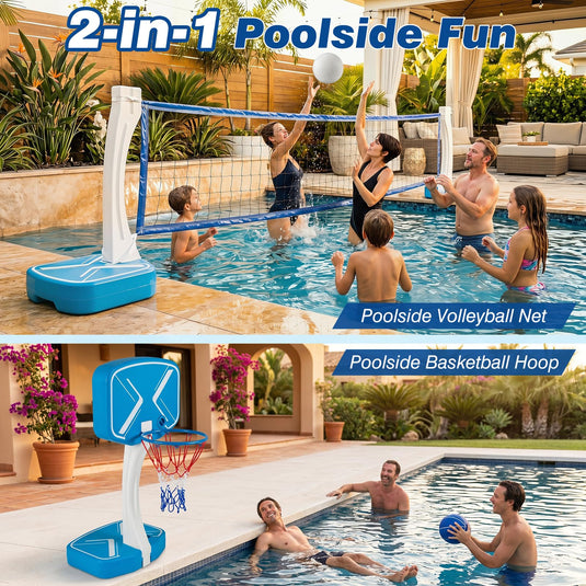 Goplus 2-in-1 Pool Basketball Hoop & Volleyball Net for Teens Adults Summer Outdoor Party