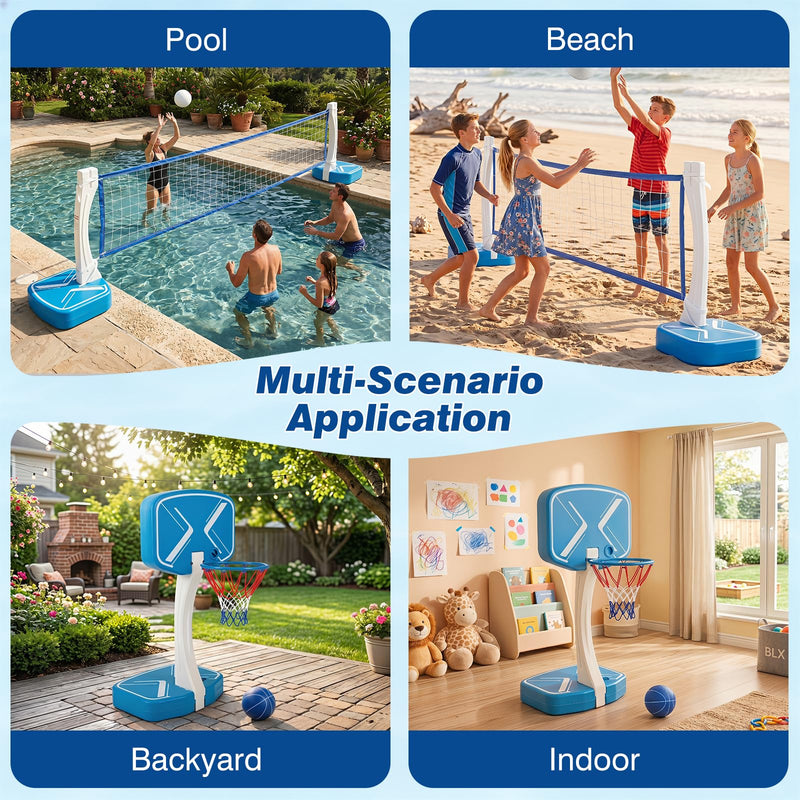 Load image into Gallery viewer, Goplus 2-in-1 Pool Basketball Hoop &amp; Volleyball Net for Teens Adults Summer Outdoor Party

