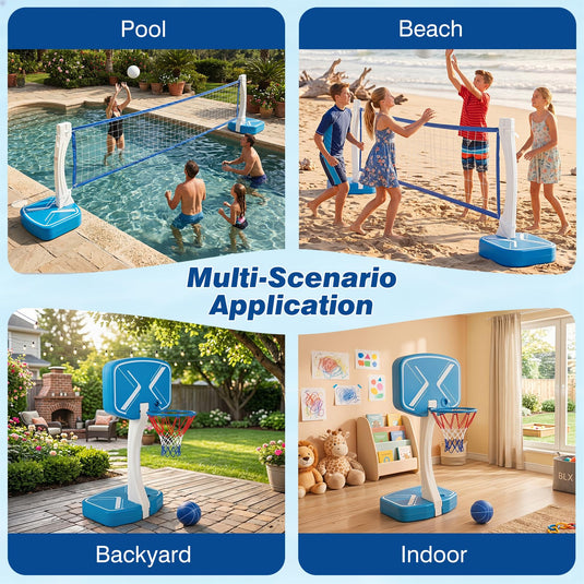 Goplus 2-in-1 Pool Basketball Hoop & Volleyball Net for Teens Adults Summer Outdoor Party