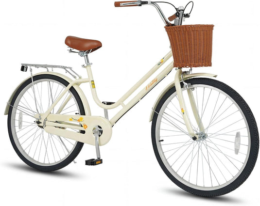 Goplus Beach Cruiser Bike with Basket Rear Rack Bell for Teens Adults Ladies