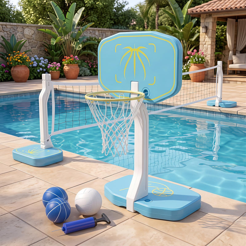 Load image into Gallery viewer, Goplus 2-in-1 Pool Basketball Hoop &amp; Volleyball Net | Swimming Pool Ball Game Set
