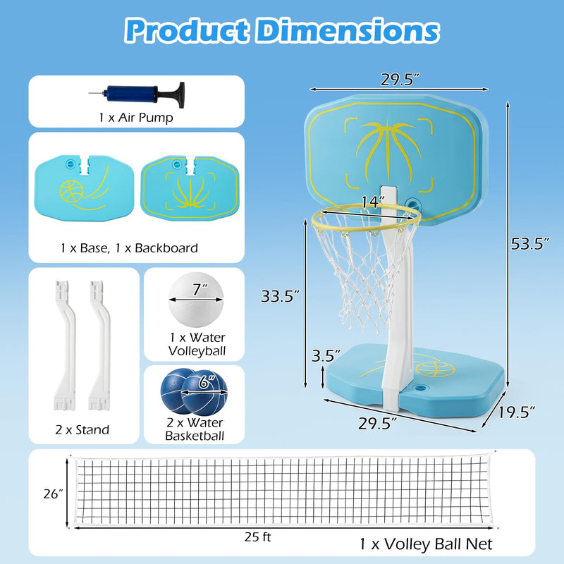 Load image into Gallery viewer, Goplus 2-in-1 Pool Basketball Hoop &amp; Volleyball Net | Swimming Pool Ball Game Set
