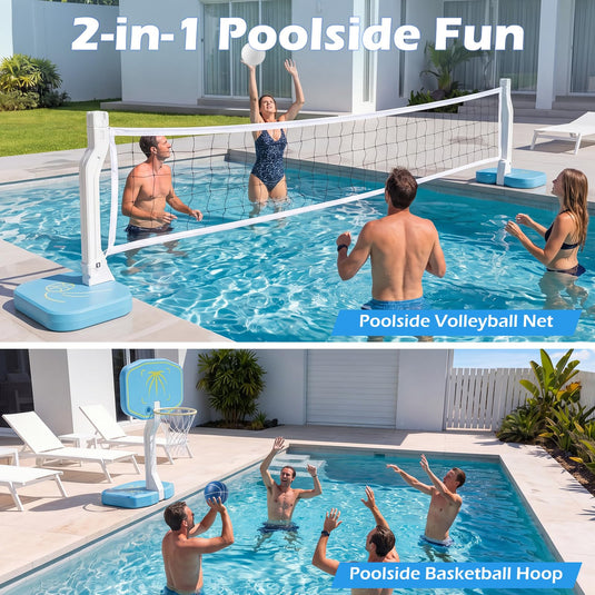 Goplus 2-in-1 Pool Basketball Hoop & Volleyball Net | Swimming Pool Ball Game Set