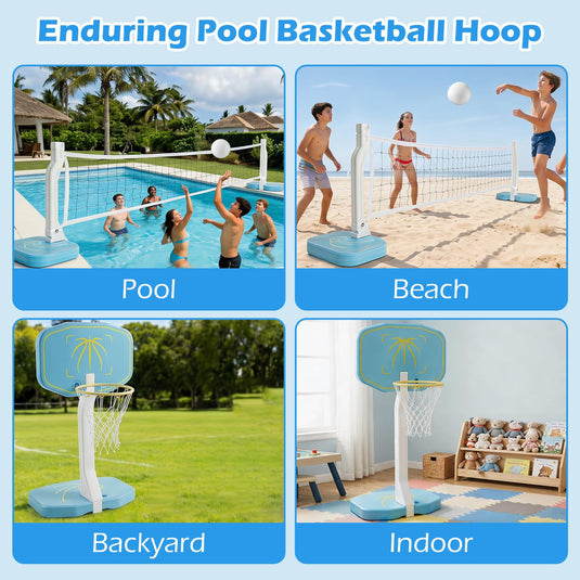 Goplus 2-in-1 Pool Basketball Hoop & Volleyball Net | Swimming Pool Ball Game Set