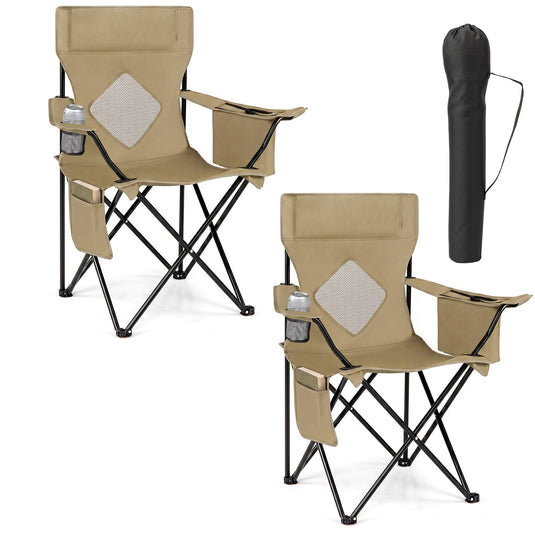 Goplus Folding Camping Chair w/Mesh Fabric Backrest Solid Metal Frame & Carrying Bag