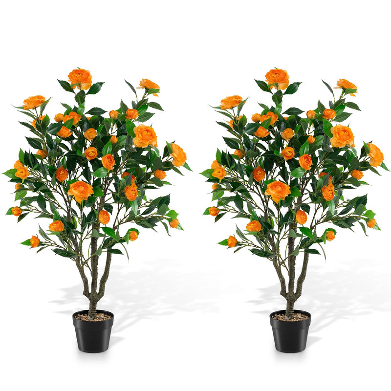 Load image into Gallery viewer, Goplus 40" Artificial Camellia Tree Faux Camellia Potted Plant in Cement-Filled Pot (1/2 Pack)
