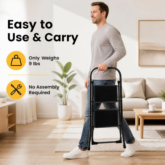 Goplus 2/3/4 Step Ladder | Folding Step Stool with Handrail and Anti-Slip Pedals