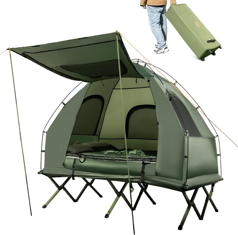 Load image into Gallery viewer, Goplus Camping Tent Cot, 5-in-1 Folding Camping Bed with Air Mattress, Pillow, Sleeping Bag, Waterproof Elevated Tent Shelter
