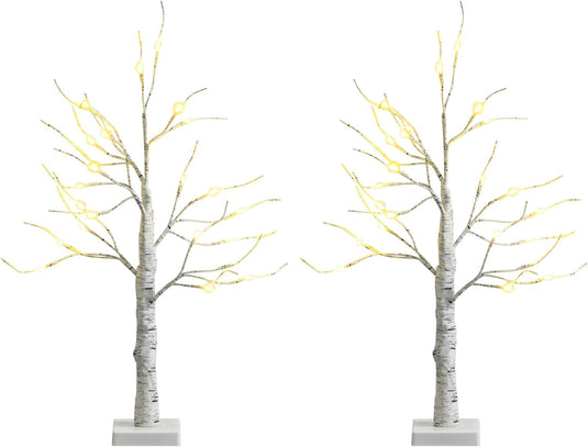 Goplus Lighted Birch Tree, Artificial Small Tree White Christmas Tree