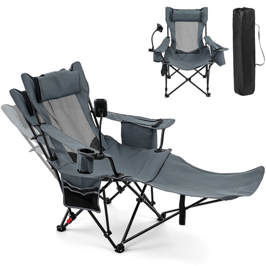 Goplus 2-in-1 Reclining Camping Chair w/Detachable Footrest & 3-Level Adjustable Backrest