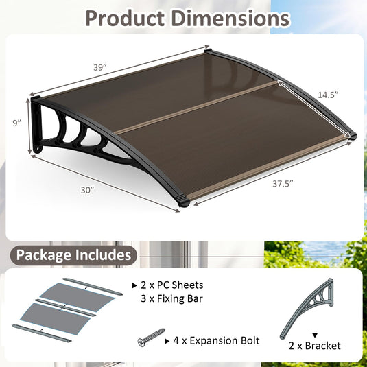 Goplus 39” x 30” Window Door Awning with Rain Snow Sunlight & UV Protection for Door Entrance