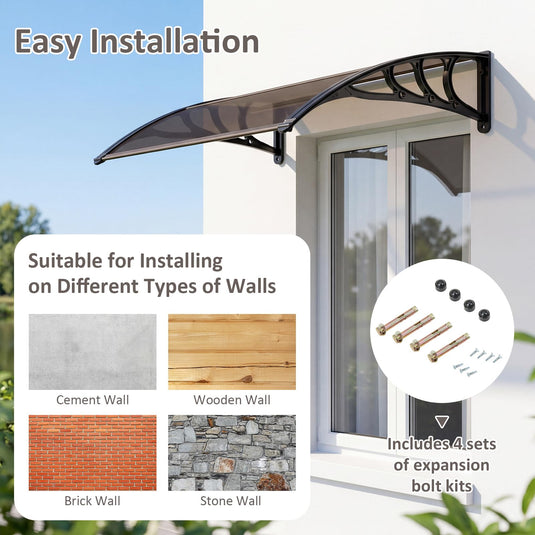 Goplus 39” x 30” Window Door Awning with Rain Snow Sunlight & UV Protection for Door Entrance
