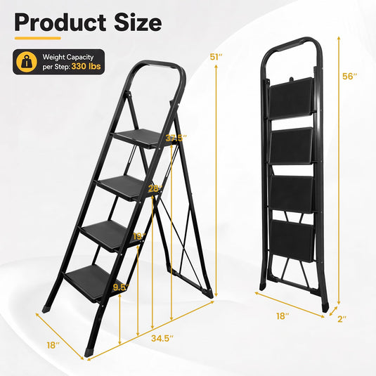 Goplus 2/3/4 Step Ladder | Folding Step Stool with Handrail and Anti-Slip Pedals