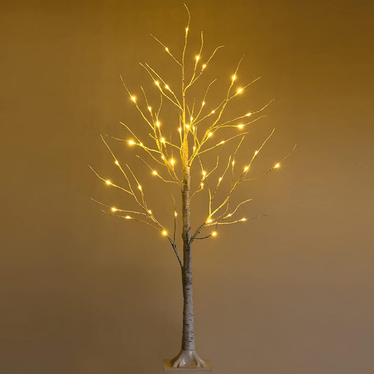 Goplus Lighted Birch Tree, Artificial Small Tree White Christmas Tree