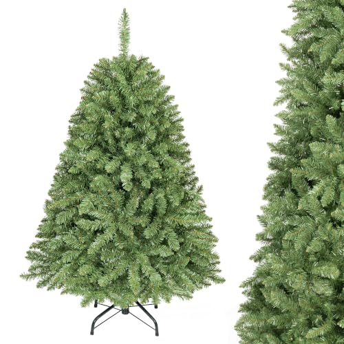 Goplus Artificial Christmas Tree | Unlit Hinged Full Xmas Tree with Folding Metal Stand