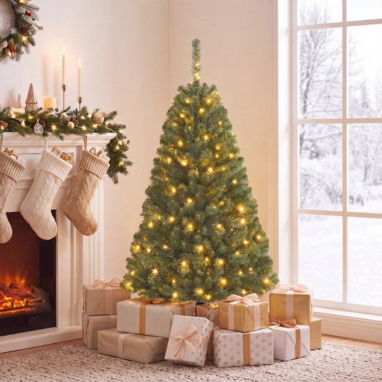 Goplus 4FT Artificial Christmas Tree | Full Xmas Tree w/296 Branch Tips and 2 Lighting Colors