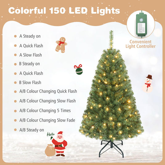 Goplus 4FT Artificial Christmas Tree | Full Xmas Tree w/296 Branch Tips and 2 Lighting Colors