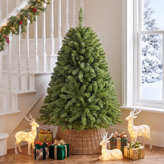 Goplus Artificial Christmas Tree | Unlit Hinged Full Xmas Tree with Folding Metal Stand