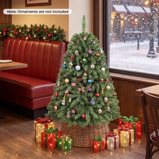 Goplus Artificial Christmas Tree | Unlit Hinged Full Xmas Tree with Folding Metal Stand
