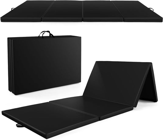 Goplus Folding Gymnastics Mat, 10’ x 4’ x 2’’ Thick Tumbling Mats with PU Leather, Hook & Loop Fasteners