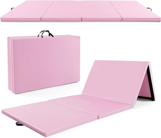 Goplus Folding Gymnastics Mat, 10’ x 4’ x 2’’ Thick Tumbling Mats with PU Leather, Hook & Loop Fasteners