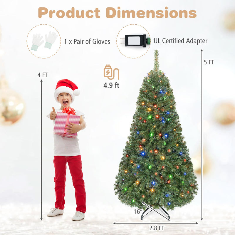 Load image into Gallery viewer, Goplus 5FT Artificial Christmas Tree  | Full Xmas Tree w/600 Branch Tips and 2 Lighting Colors
