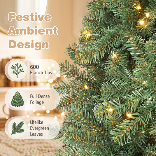 Goplus 5FT Artificial Christmas Tree  | Full Xmas Tree w/600 Branch Tips and 2 Lighting Colors