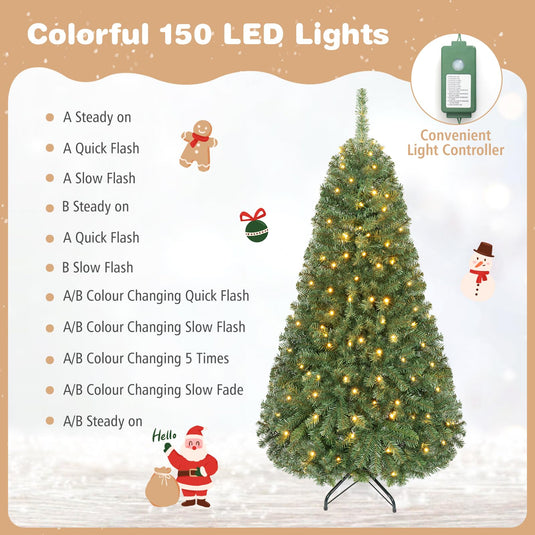 Goplus 5FT Artificial Christmas Tree  | Full Xmas Tree w/600 Branch Tips and 2 Lighting Colors