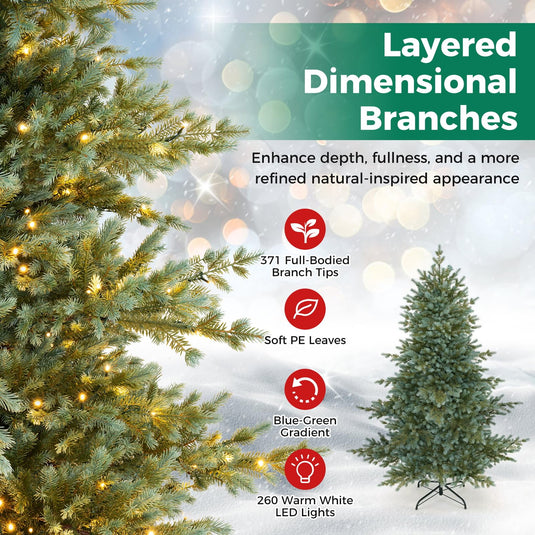 Goplus 5ft/6ft/7ft/8ft Pre-Lit Aspen Christmas Tree Holiday Decoration Tree for Home