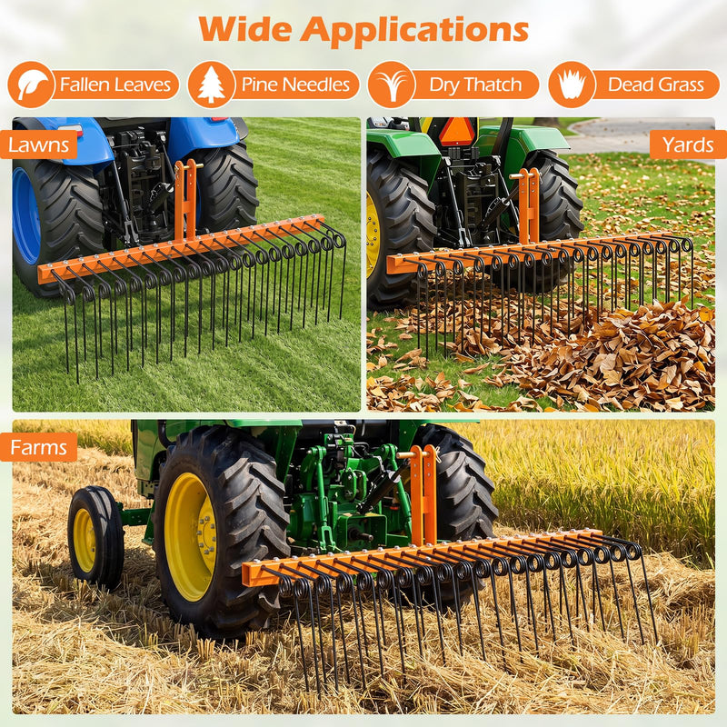 Load image into Gallery viewer, Goplus 60" Pine Straw Rake Tow Behind Landscape Rake with 26 Metal Coil Tines for Leaves Grass
