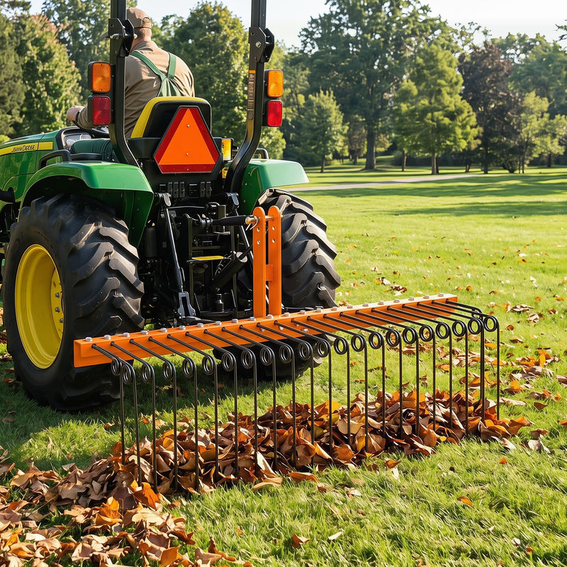 Load image into Gallery viewer, Goplus 60" Pine Straw Rake Tow Behind Landscape Rake with 26 Metal Coil Tines for Leaves Grass

