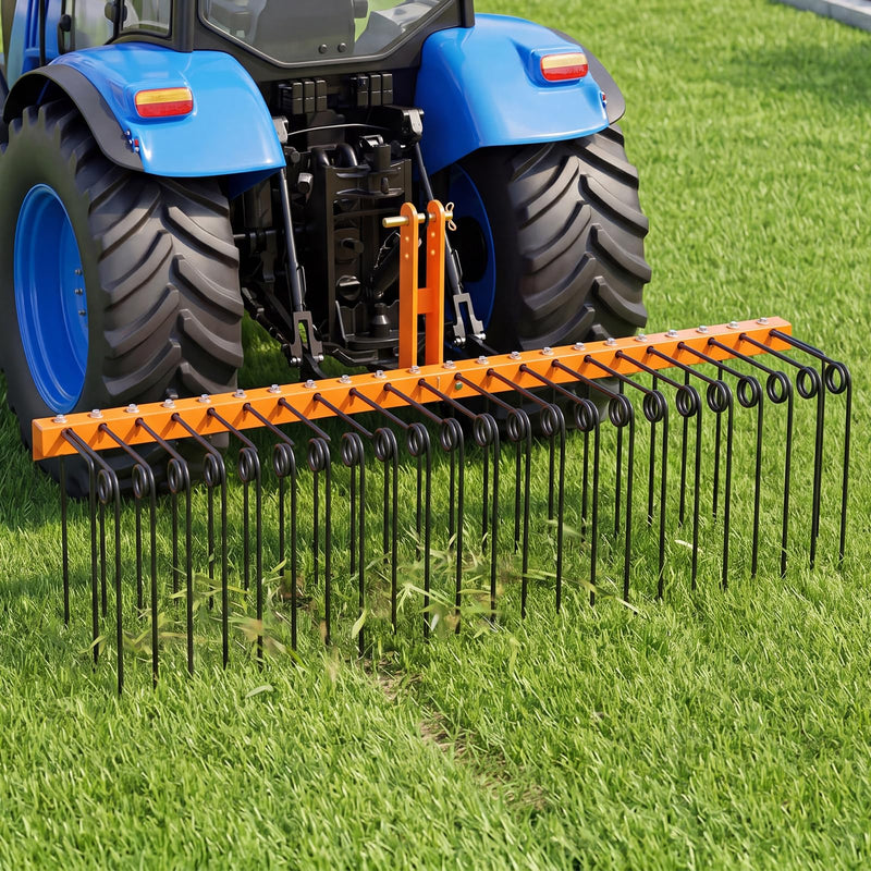 Load image into Gallery viewer, Goplus 60" Pine Straw Rake Tow Behind Landscape Rake with 26 Metal Coil Tines for Leaves Grass
