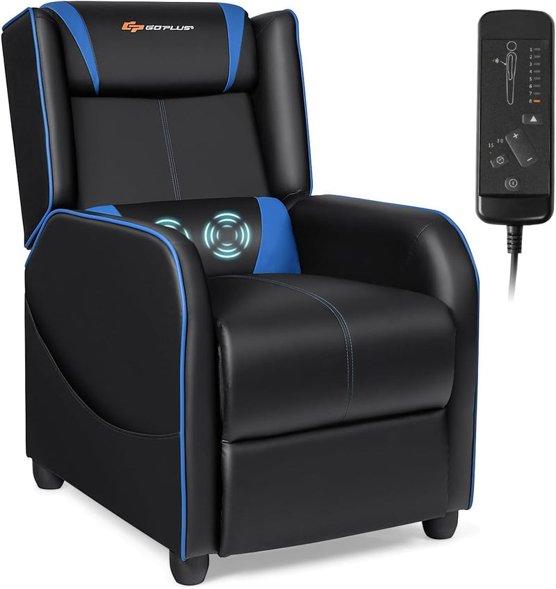 Load image into Gallery viewer, Goplus Massage Gaming Recliner Chair, Racing Style PU Leather Single Recliner Sofa with Footrest

