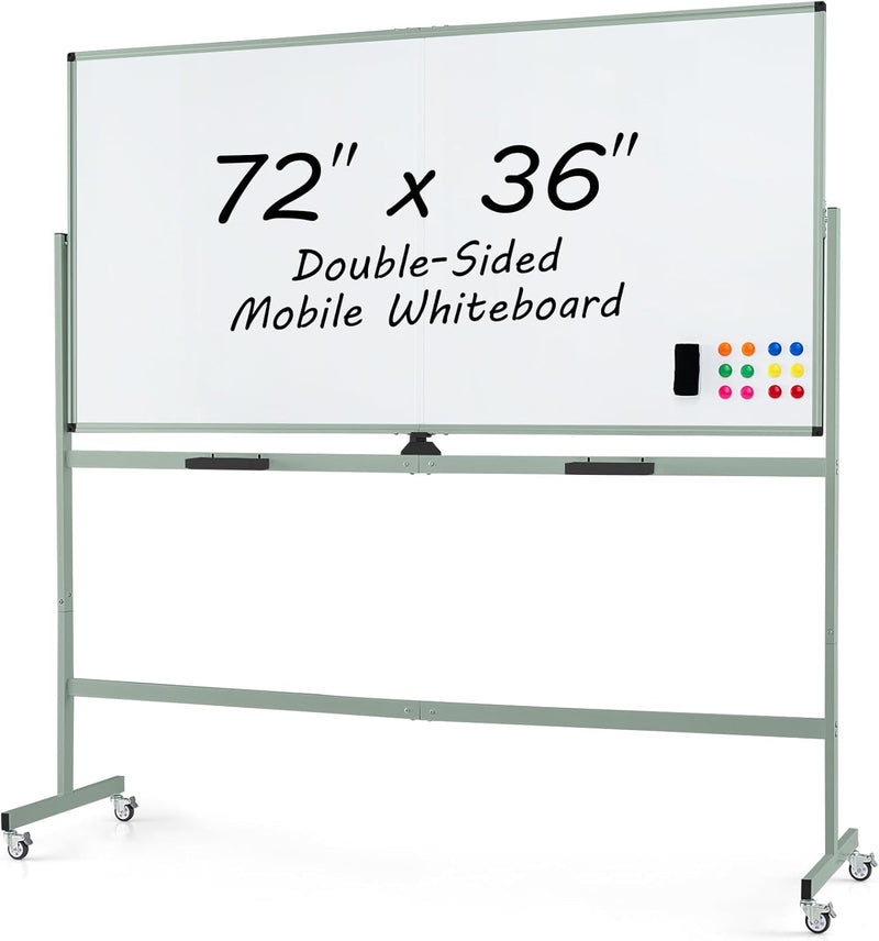 Load image into Gallery viewer, Goplus 72" x 36" Rolling Whiteboard, Double-Sided Magnetic Dry Erase Board with Stand and Aluminum Alloy Frame
