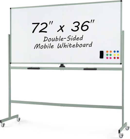 Goplus 72" x 36" Rolling Whiteboard, Double-Sided Magnetic Dry Erase Board with Stand and Aluminum Alloy Frame