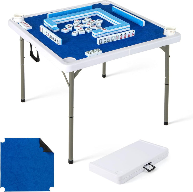 Load image into Gallery viewer, Goplus Mahjong Table, 35&quot; Square Folding Card Table w/4Cup Holders, Anti Slip Mat, HDPE Tabletop w/Removable Mat
