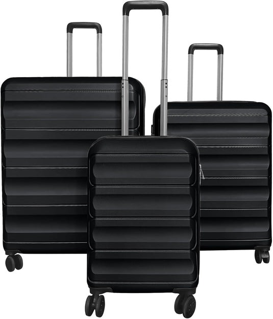 Goplus 20/24/28 Inch Lightweight Hardshell Suitcases with 360° Spinner Wheels(3 Piece Wide Cross Stripe)