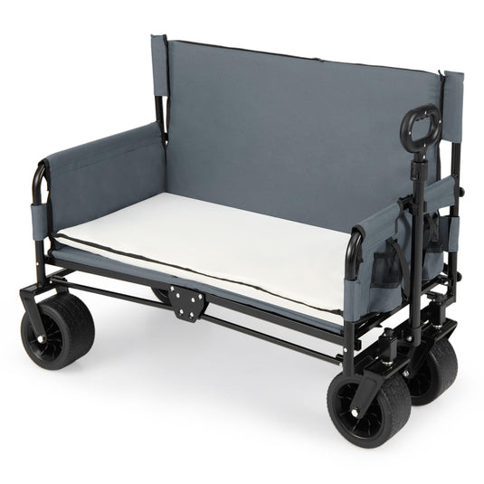 Goplus 2-in-1 Wagon Bench Seat Combo with Adjustable Push/Pull Handle & Soft Cushions