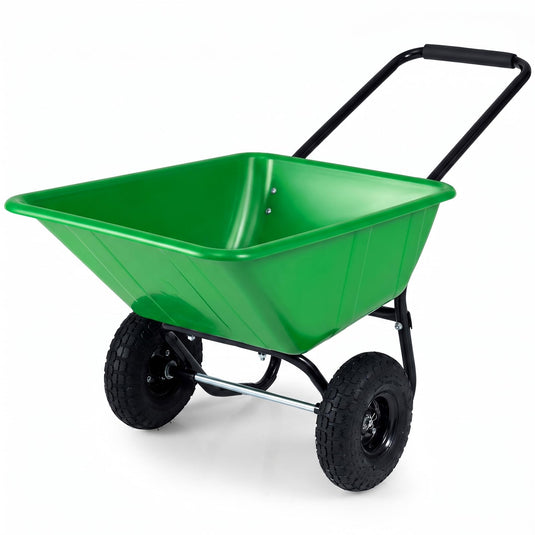 Goplus Dual-Wheel Wheelbarrow, Heavy-Duty Garden Utility Cart w/Pneumatic Tires, 330LBS Capacity