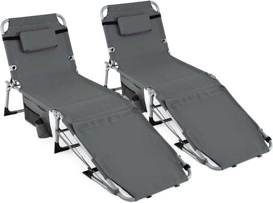 Goplus Tanning Chair with Face Arm Holes w/4-Level Backrest & Head Pillow for Pool Beach