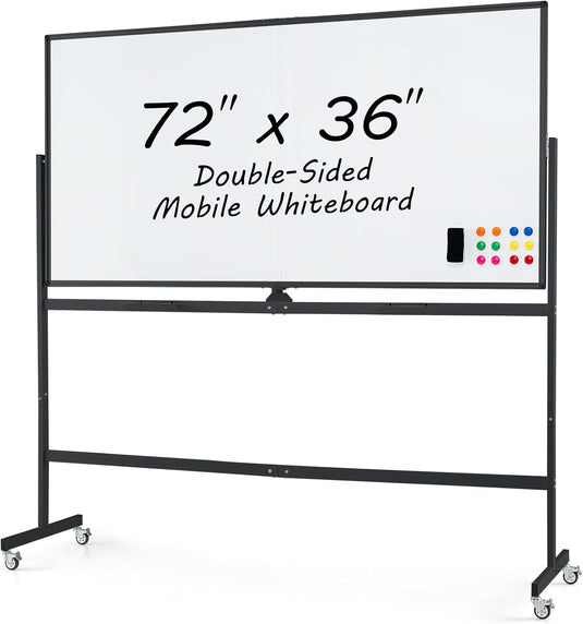 Goplus 72" x 36" Rolling Whiteboard, Double-Sided Magnetic Dry Erase Board with Stand and Aluminum Alloy Frame