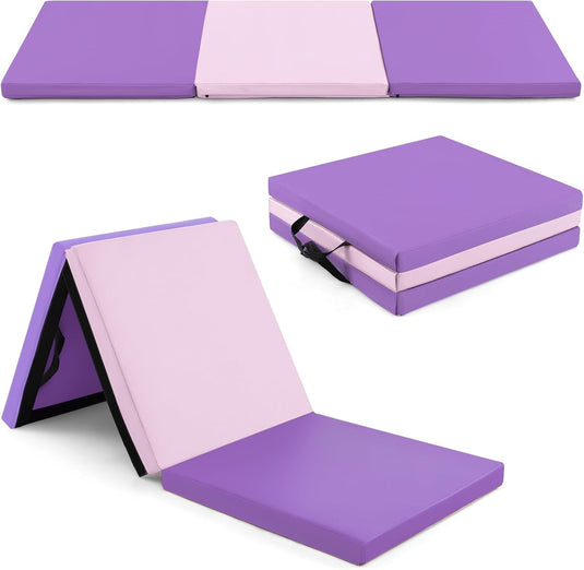 Goplus 6’ x 2’ x 2" Thick Tri-Fold Exercise Tumbling Mat w/Carrying Handles