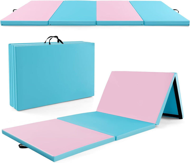 Load image into Gallery viewer, Goplus Folding Gymnastics Mat, 10’ x 4’ x 2’’ Thick Tumbling Mats with PU Leather, Hook &amp; Loop Fasteners
