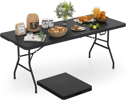 Goplus Folding Tables, 6ft Foldable Plastic Card Table, Portable Heavy Duty Fold Up Table w/Handle