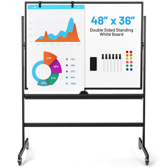 Goplus 48" x 36" Double-Sided Magnetic Dry Erase Board with Flipchart