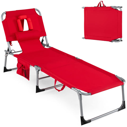 Folding Beach Lounge Chair w/ 4-Position Adjustable Backrest