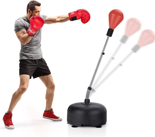 Goplus Punching Bag with Stand for Adults Kids, Freestanding Reflex Speed Bags with 55" x 62.5" Adjustable Height